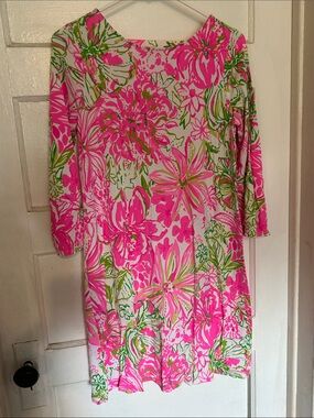 Lilly Pulitzer Pink and Green Floral Long Sleeve Shift Dress